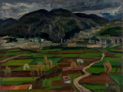 Livadia—View After Rain — Oil painting, Fiberboard, 50.00×65.00cm — Theodoros Markellos
